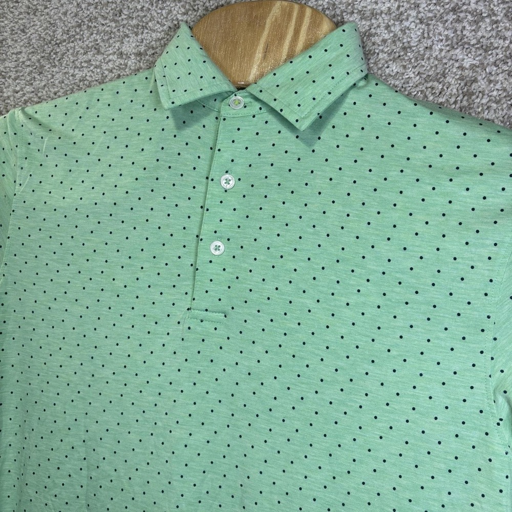 Tasc Performance Polo Shirt Mens Small Green Polka Dot Stretch‎ Jersey Casual
